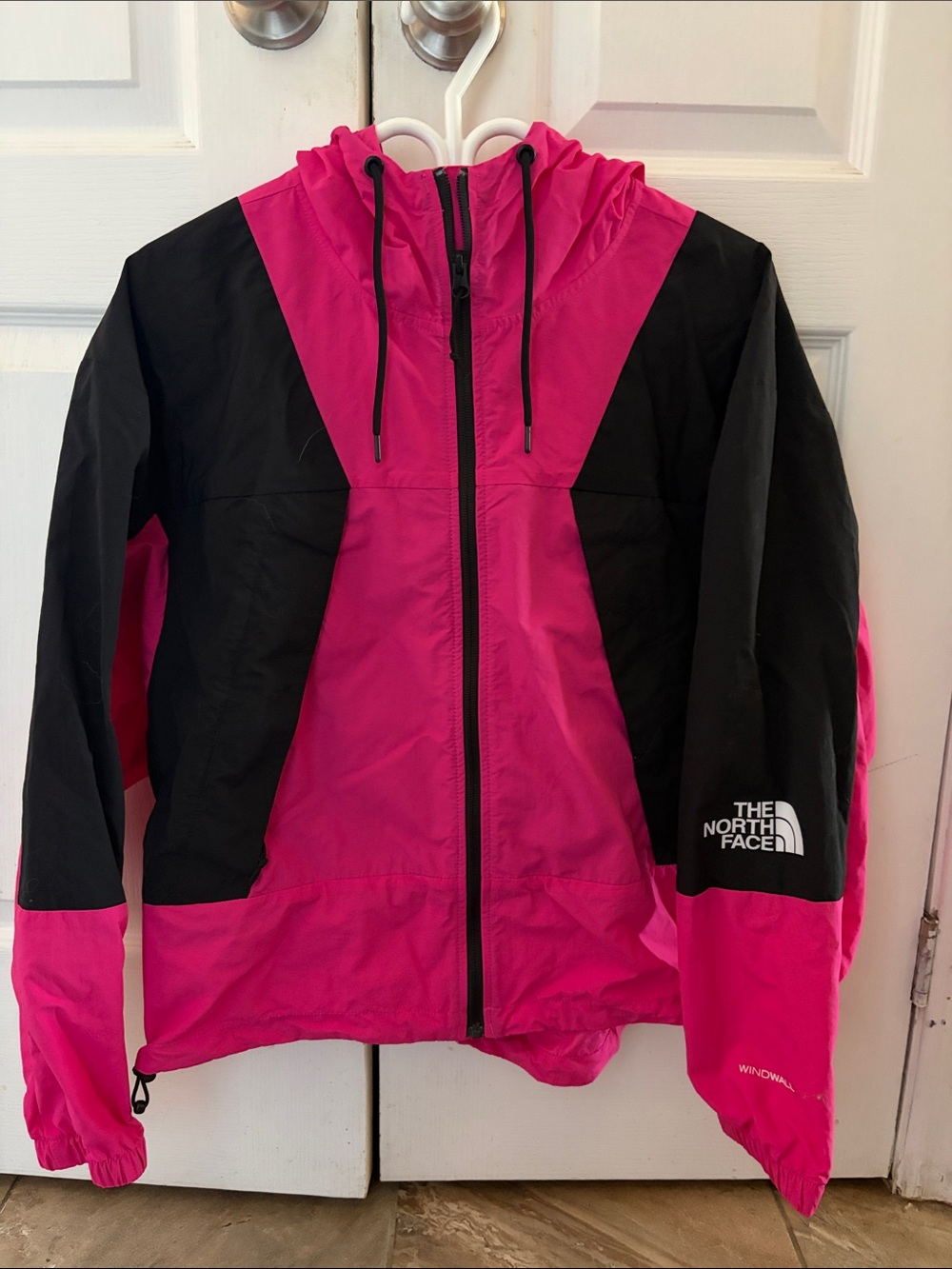 The North Face Hot Pink and Black Hooded Windbreaker Jacket